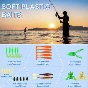 Fishing Lures Tackle Box Bass Fishing Kit,Saltwater and Freshwater Lures Fishing Gear Including Fishing Accessories and Fishing Equipment for Bass,Trout, Salmon