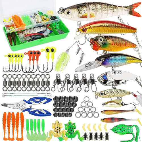 Fishing Lures Tackle Box Bass Fishing Kit,Saltwater and Freshwater Lures Fishing Gear Including Fishing Accessories and Fishing Equipment for Bass,Trout, Salmon